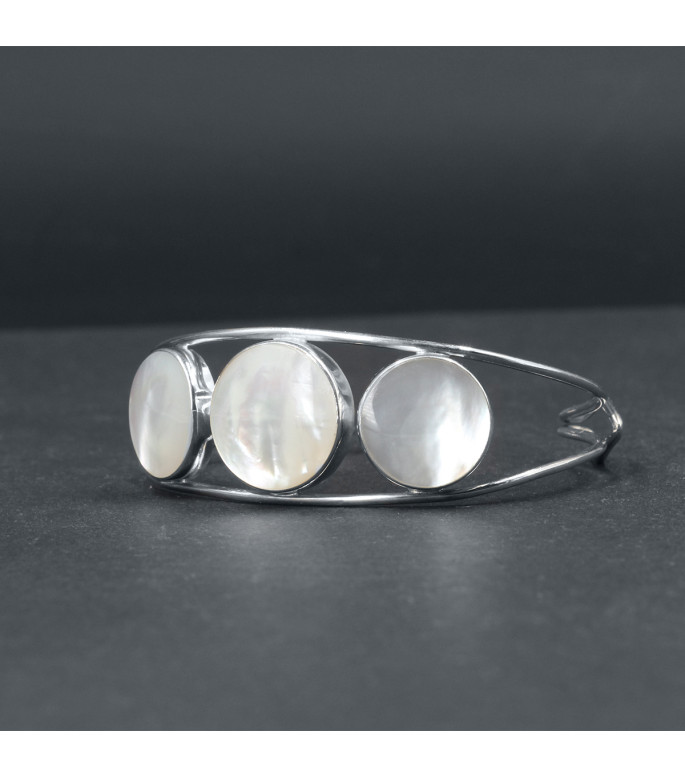 Orbital Pearl Glow Bracelet – Genuine Mother of Pearl Shell in 925 Sterling Silver – Boho Lunar Cuff Orbital Pearl Glow Bracelet – Genuine Mother of Pearl Shell in 925 Sterling Silver – Boho Lunar Cuff