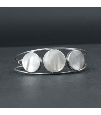 Orbital Pearl Glow Bracelet – Genuine Mother of Pearl Shell in 925 Sterling Silver – Boho Lunar Cuff