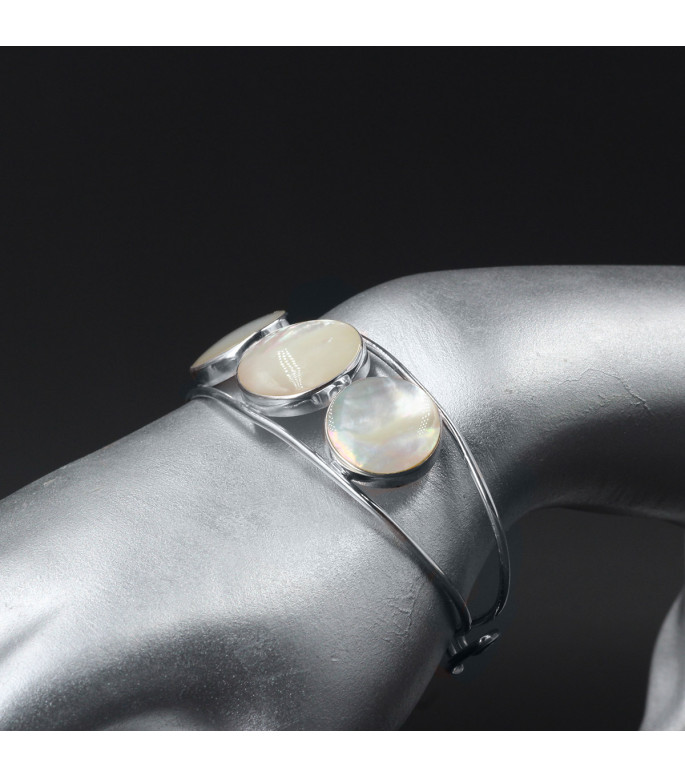 Orbital Pearl Glow Bracelet – Genuine Mother of Pearl Shell in 925 Sterling Silver – Boho Lunar Cuff Orbital Pearl Glow Bracelet – Genuine Mother of Pearl Shell in 925 Sterling Silver – Boho Lunar Cuff