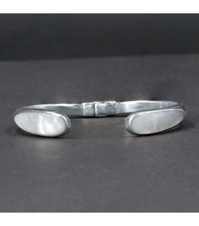 Orbital Pearl Glow Cuff Bracelet – Genuine Mother of Pearl Shell