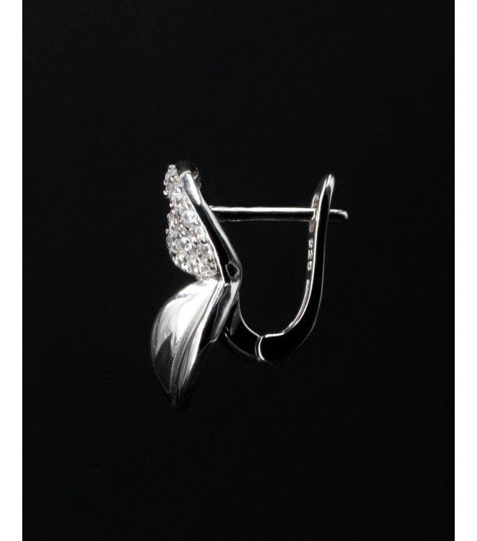 Elegant Leaf Pavé CZ Hoop Sterling Silver Earrings 925
