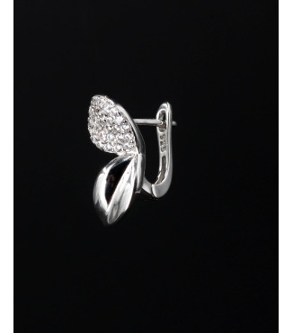 Elegant Leaf Pavé CZ Hoop Sterling Silver Earrings 925