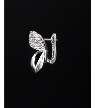 Elegant Leaf Pavé CZ Hoop Sterling Silver Earrings 925