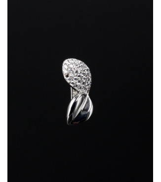 Elegant Leaf Pavé CZ Hoop Sterling Silver Earrings 925