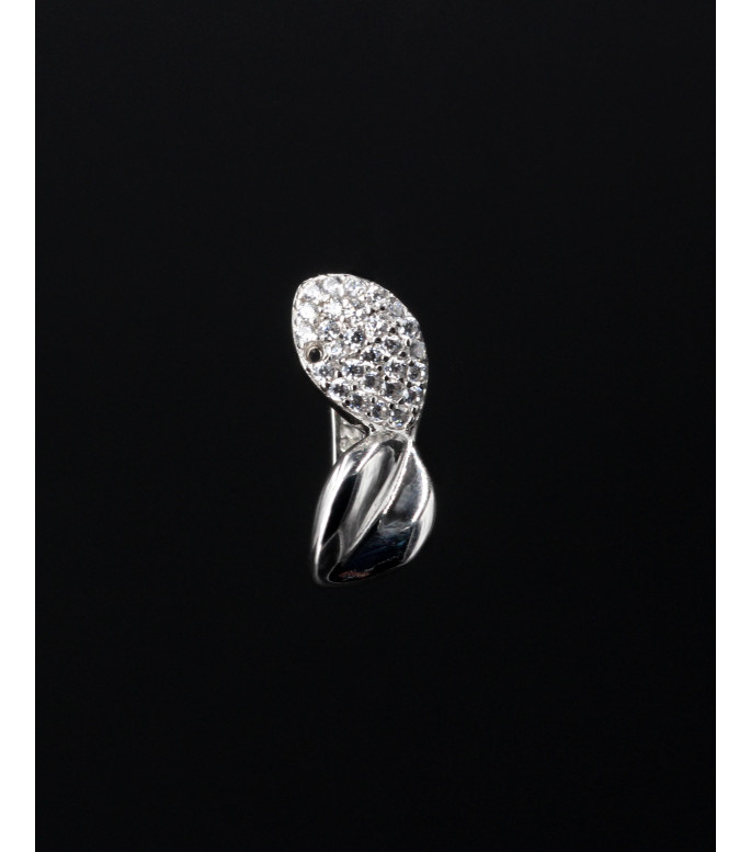 Elegant Leaf Pavé CZ Hoop Sterling Silver Earrings 925
