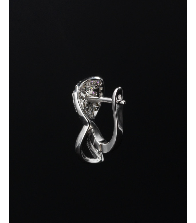 Elegant Leaf Pavé CZ Hoop Sterling Silver Earrings 925