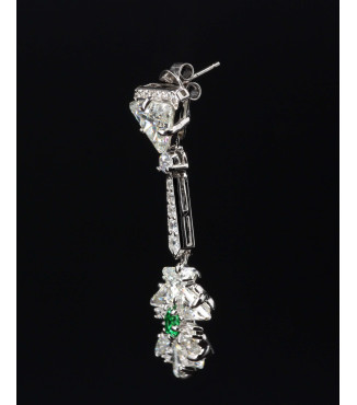Luxury Long Green CZ Cluster Dangle Earrings 925 Sterling Silver