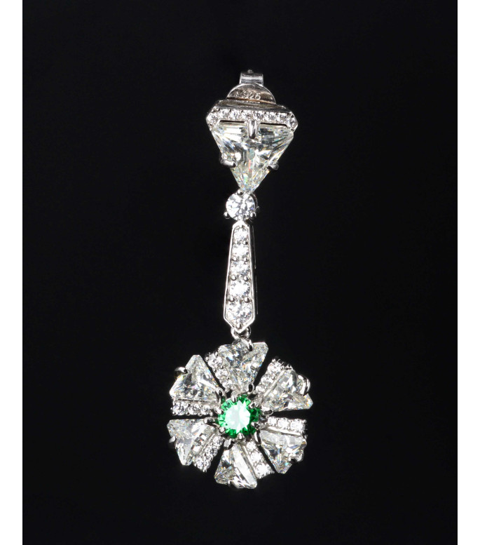 Luxuriöse Lange Grüne CZ Cluster Hängeohrringe 925 Sterling Silber