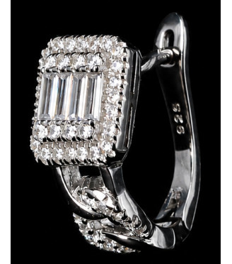 Luxury Baguette & Round Cut CZ Hoop Earrings 925 Sterling Silver