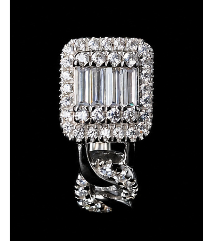 Luxury Baguette & Round Cut CZ Hoop Earrings 925 Sterling Silver Luxury Baguette & Round Cut CZ Hoop Earrings 925 Sterling Silver