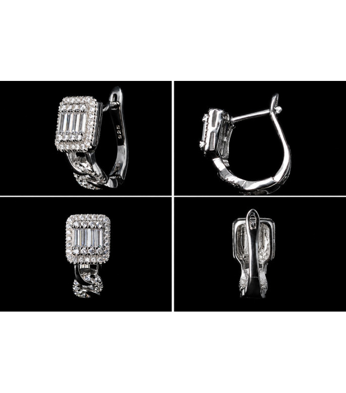 Luxury Baguette & Round Cut CZ Hoop Earrings 925 Sterling Silver Luxury Baguette & Round Cut CZ Hoop Earrings 925 Sterling Silver