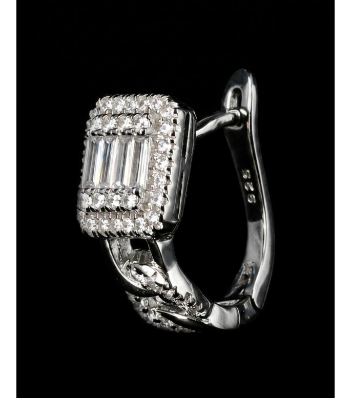 Luxury Baguette & Round Cut CZ Hoop Earrings 925 Sterling Silver Luxury Baguette & Round Cut CZ Hoop Earrings 925 Sterling Silver