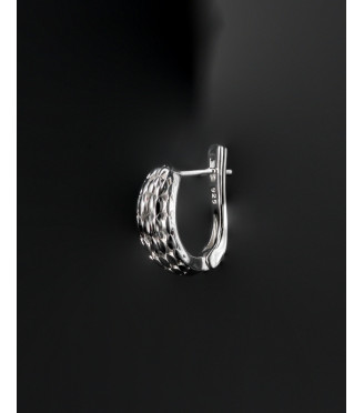 Scale Pattern Hoop Sterling Silver Earrings 925