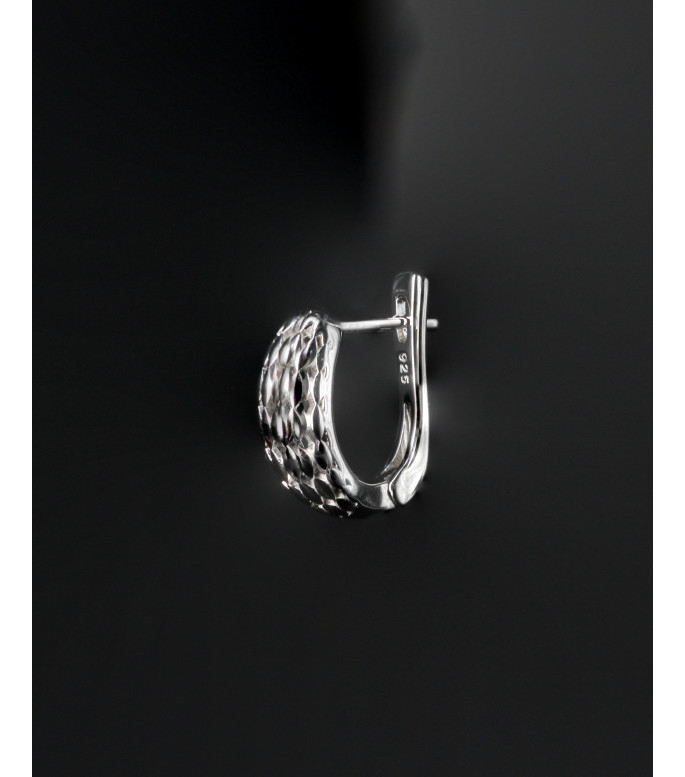 Scale Pattern Hoop Sterling Silver Earrings 925