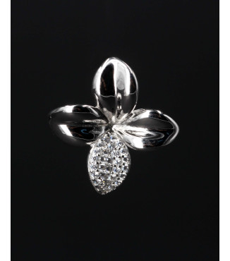 Elegant Orchid Flower Pavé CZ Sterling Silver Pendant 925