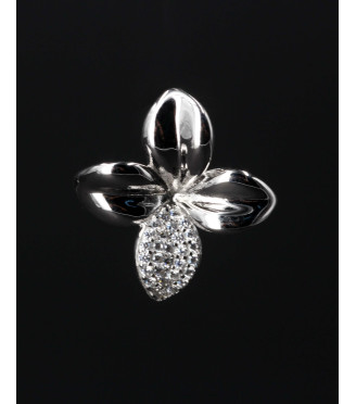 Elegant Orchid Flower Pavé CZ Sterling Silver Pendant 925