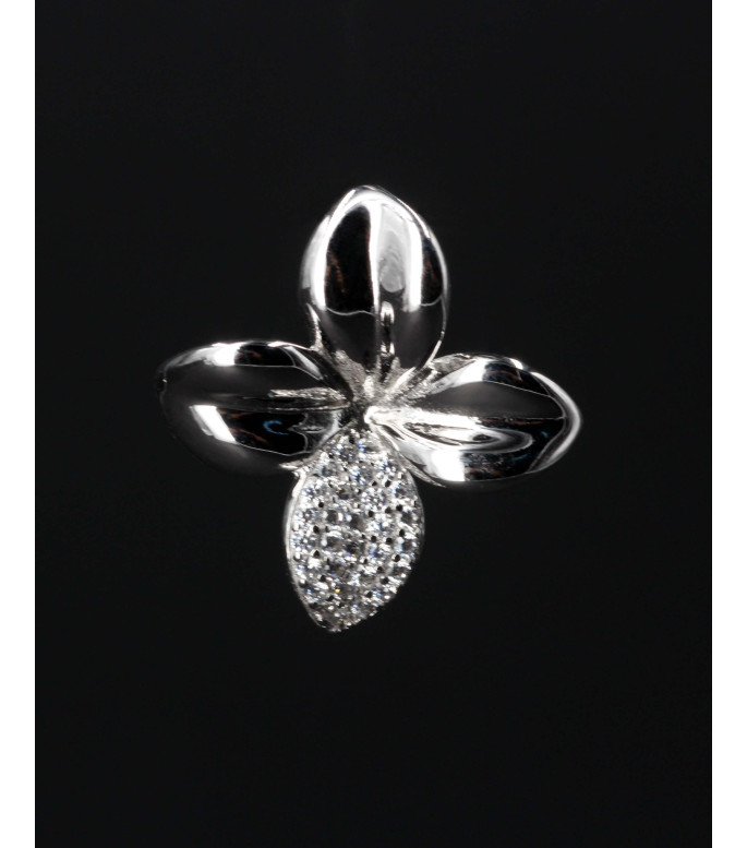 Elegant Orchid Flower Pavé CZ Sterling Silver Pendant 925 Elegant Orchid Flower Pavé CZ Sterling Silver Pendant 925