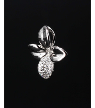 Elegant Orchid Flower Pavé CZ Sterling Silver Pendant 925