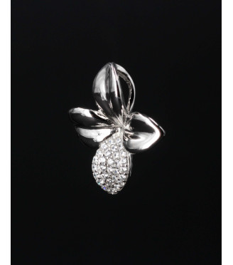 Elegant Orchid Flower Pavé CZ Sterling Silver Pendant 925