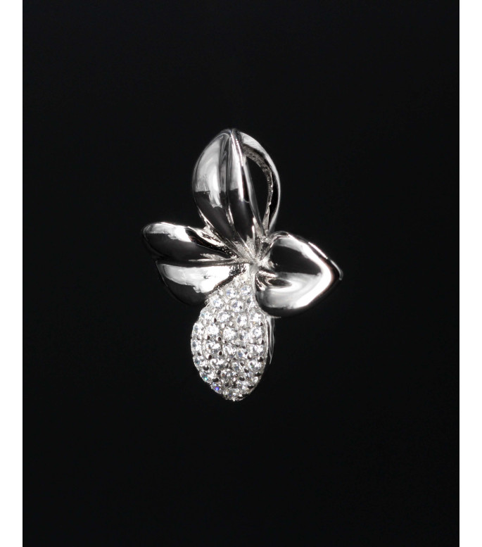 Elegant Orchid Flower Pavé CZ Sterling Silver Pendant 925