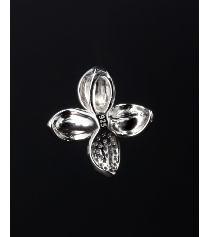 Elegant Orchid Flower Pavé CZ Sterling Silver Pendant 925 Elegant Orchid Flower Pavé CZ Sterling Silver Pendant 925