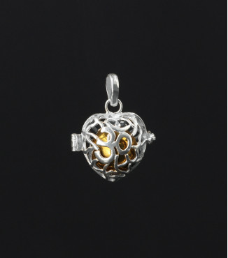 Sacred Ohm Heart Harmony Ball Locket Sterling Silver Pendant