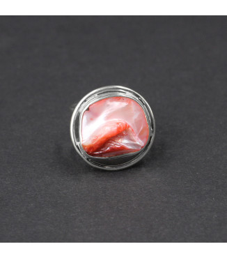 Orbital Coral Blaze Ring – Genuine Lutraria australis Shell