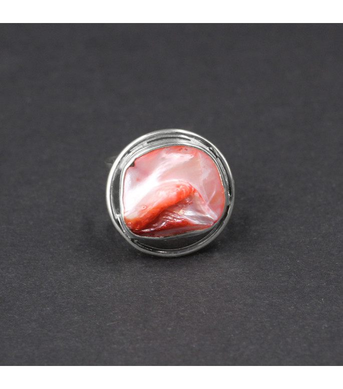 Orbital Coral Blaze Ring – Genuine Lutraria australis Shell