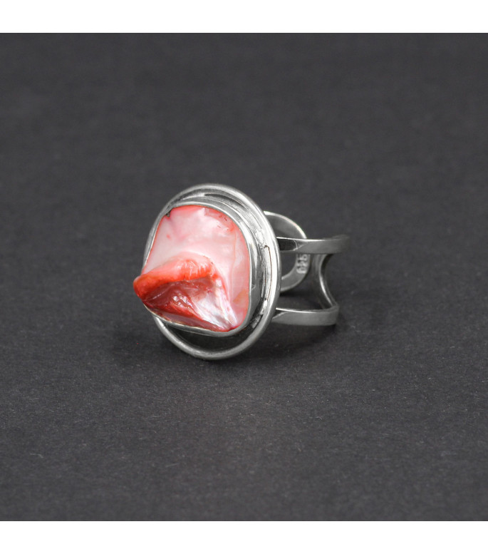 Orbital Coral Blaze Ring – Genuine Lutraria australis Shell Orbital Coral Blaze Ring – Genuine Lutraria australis Shell