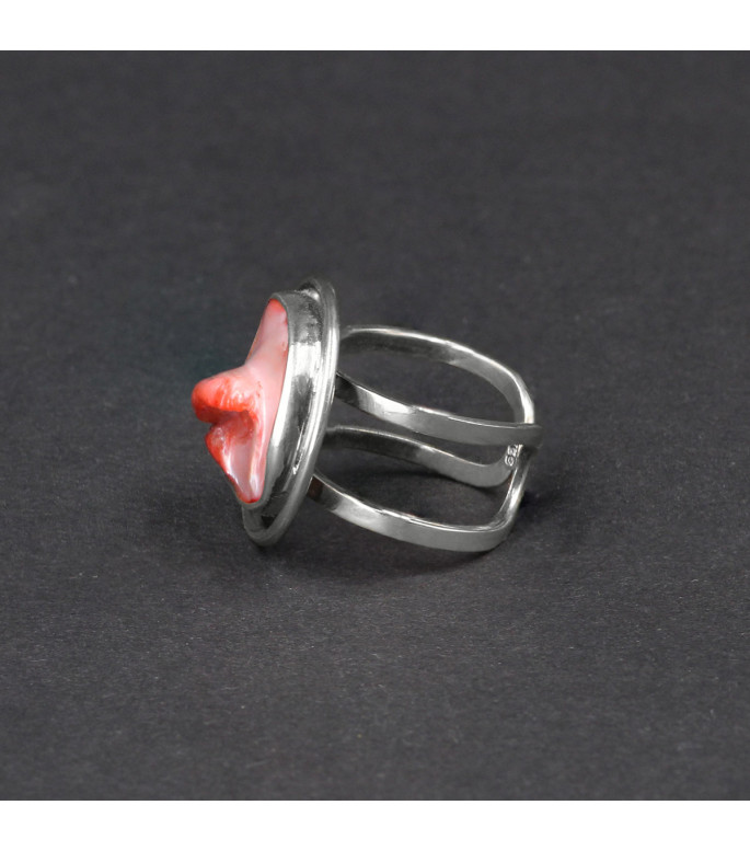 Orbital Coral Blaze Ring – Genuine Lutraria australis Shell Orbital Coral Blaze Ring – Genuine Lutraria australis Shell