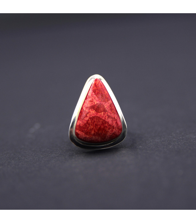Sterling Silver Statement Ring with Vibrant Red Coral