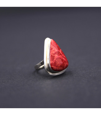 Sterling Silver Statement Ring with Vibrant Red Coral