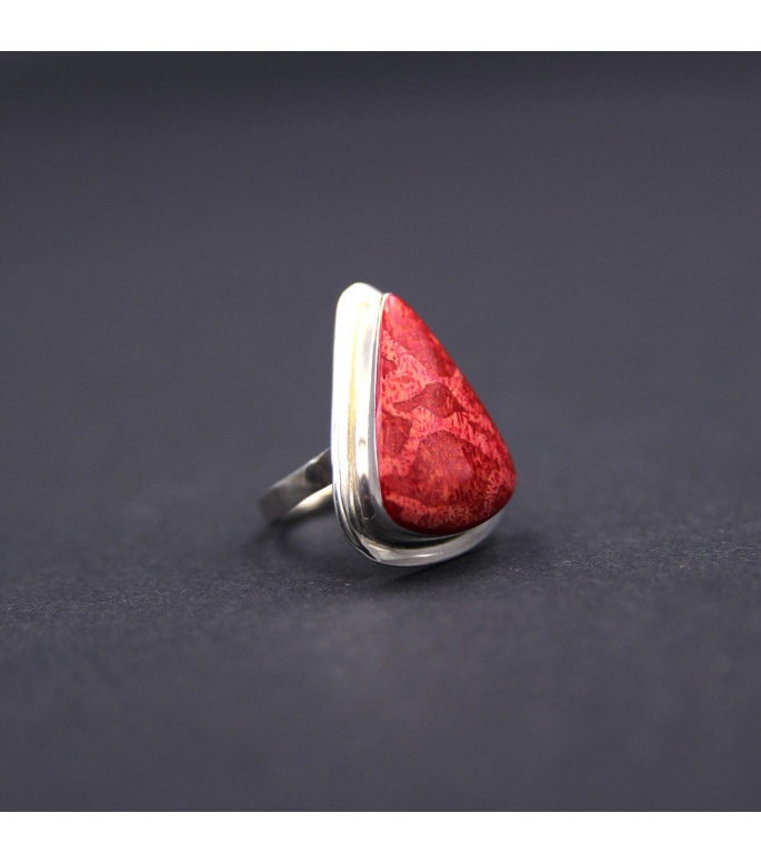 Sterling Silver Statement Ring with Vibrant Red Coral Sterling Silver Statement Ring with Vibrant Red Coral