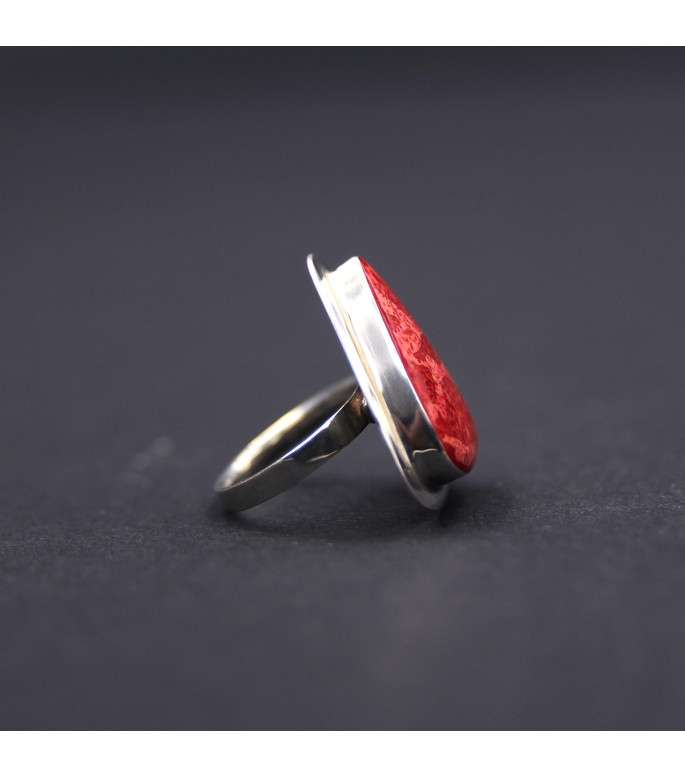 Sterling Silver Statement Ring with Vibrant Red Coral Sterling Silver Statement Ring with Vibrant Red Coral