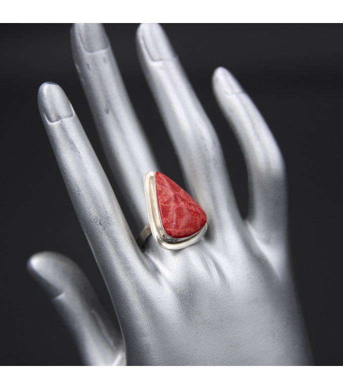 Sterling Silver Statement Ring with Vibrant Red Coral Sterling Silver Statement Ring with Vibrant Red Coral