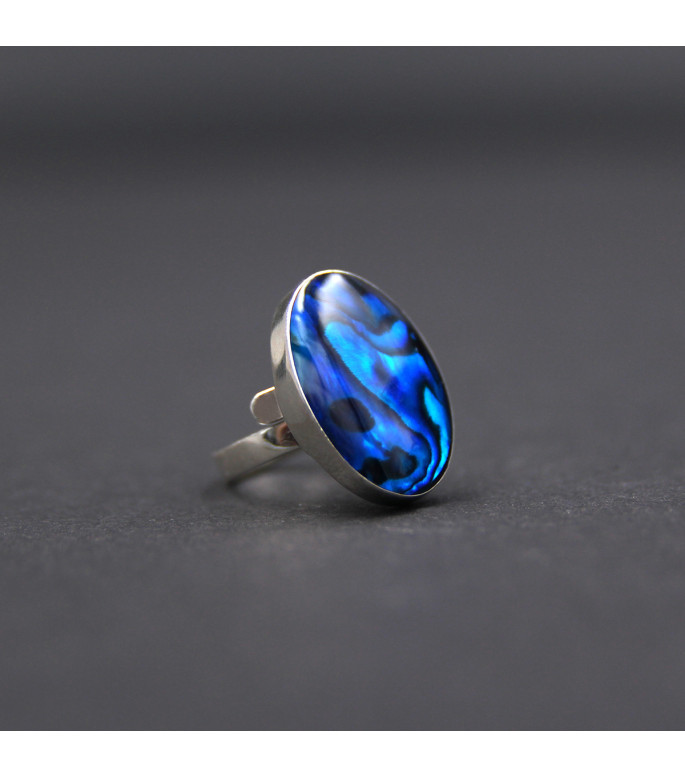 Sterling Silver Statement Ring with Iridescent Blue Paua Abalone