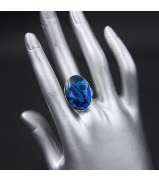 Sterling Silver Statement Ring with Iridescent Blue Paua Abalone