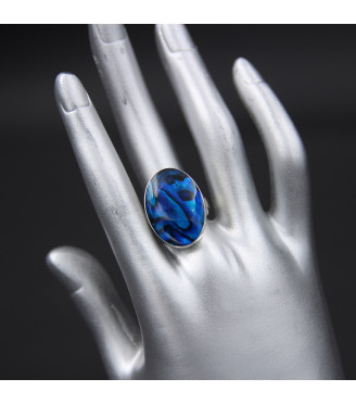 Sterling Silver Statement Ring with Iridescent Blue Paua Abalone