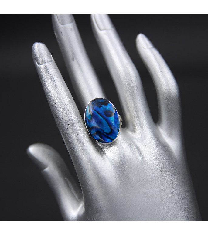 Sterling Silver Statement Ring with Iridescent Blue Paua Abalone