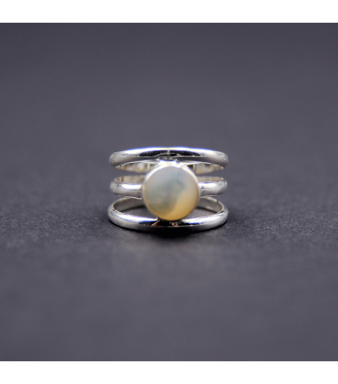 Moderner Dreifach-Ring | 925er Silber mit Zartem Perlmutt