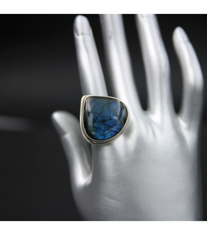 Statement Ring | Sterling Silver 925 with Iridescent Blue Labradorite Statement Ring | Sterling Silver 925 with Iridescent Blue Labradorite