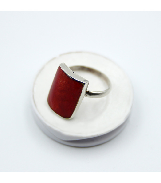 Statement Ring | Sterling Silver 925 with Intense Red Coral Stone