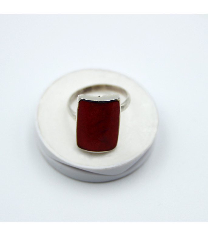 Statement Ring | Sterling Silver 925 with Intense Red Coral Stone