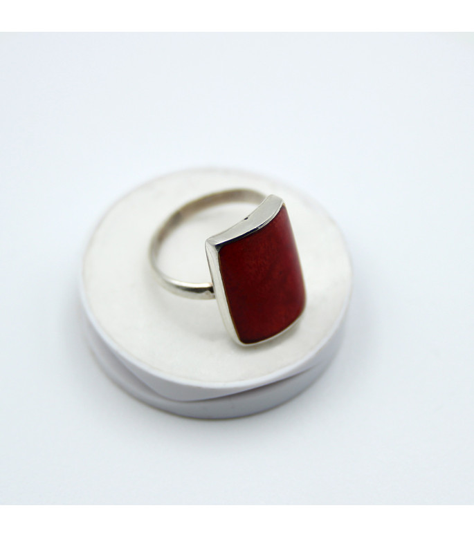 Statement Ring | Sterling Silver 925 with Intense Red Coral Stone
