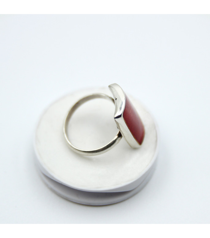Statement Ring | Sterling Silver 925 with Intense Red Coral Stone