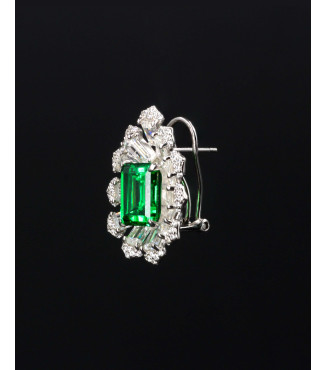 Luxury Emerald Green Baguette CZ Cluster Hoop Earrings 925