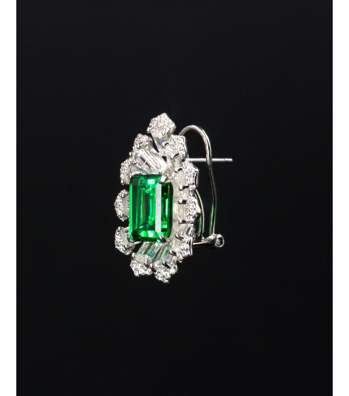 Luxury Emerald Green Baguette CZ Cluster Hoop Earrings 925