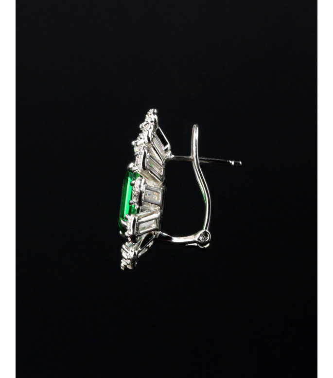 Luxury Emerald Green Baguette CZ Cluster Hoop Earrings 925 Luxury Emerald Green Baguette CZ Cluster Hoop Earrings 925