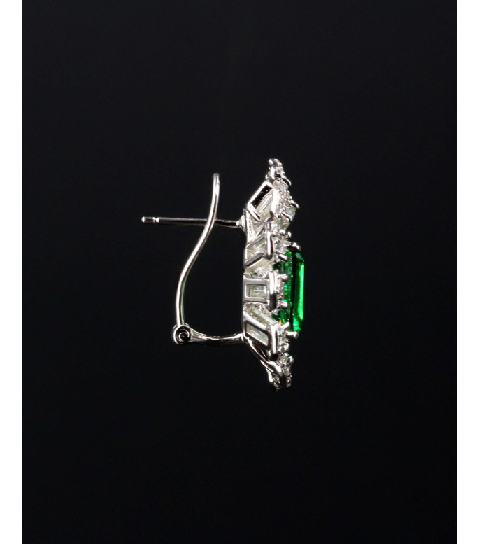 Luxury Emerald Green Baguette CZ Cluster Hoop Earrings 925 Luxury Emerald Green Baguette CZ Cluster Hoop Earrings 925