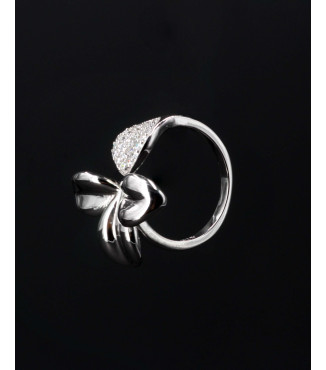 Elegant Flower Bow Pavé CZ Sterling Silver Ring 925